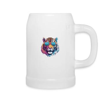Tiger mit Sonnenbrille - Bierkrug - Weiß - Rechts