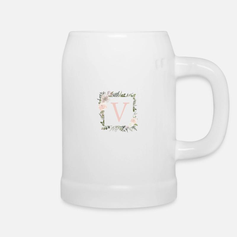 V Monogramm Eukalyptus-Boho - Bierkrug - Weiß