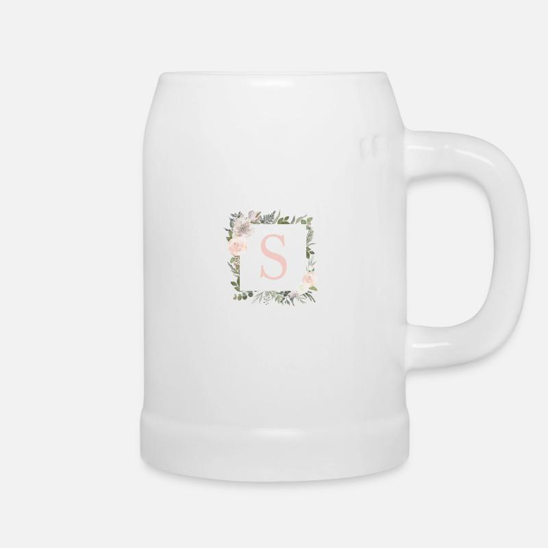 S Monogram Eucalyptus-Boho - Beer Mug - white