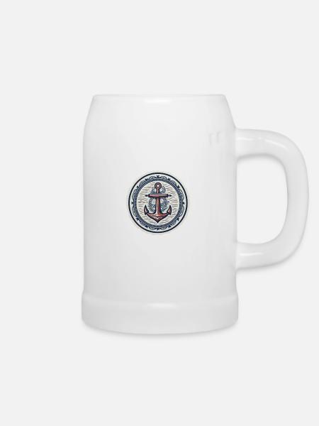Anker Logo, nautisch - Bierkrug - Weiß