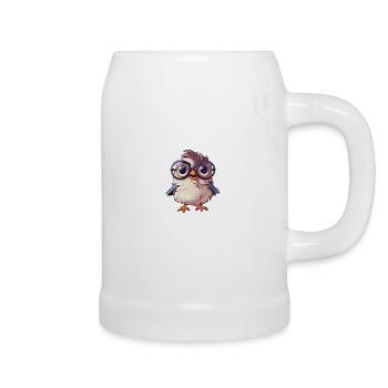Sparrow With Glasses Cartoon Kawaii Illustration - Beer Mug - white - Right
