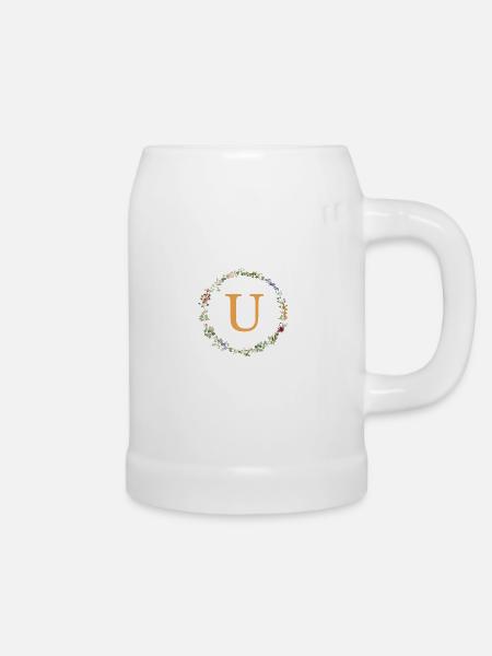 U Monogramm, Blumenkranz-Wildblumen - Bierkrug - Weiß