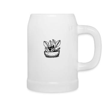 Flat cute Cat hiding in a Pot Plant - Beer Mug - white - Right