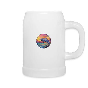 Whale Colorful Watercolor Cartoon Kawaii Animal - Beer Mug - white - Right