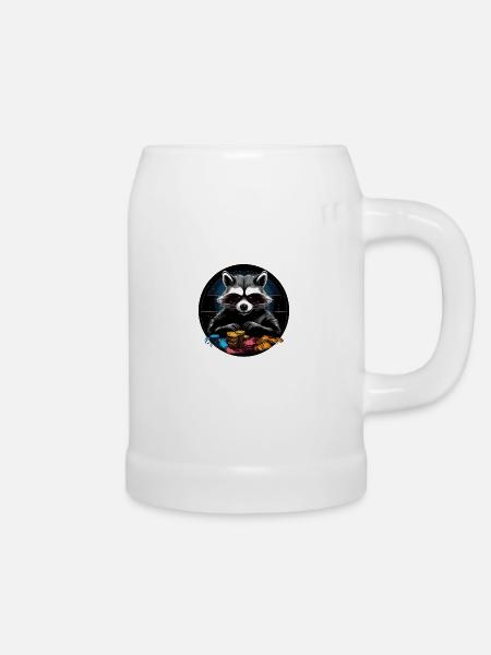 Waschbär Poker ALL IN - Bierkrug - Weiß