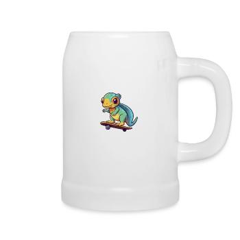 Drôle Caméléon Kawaii Cartoon Jouer Skateboard - Chope en céramique - blanc - Droite