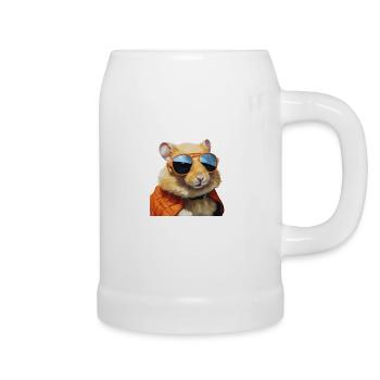 Hamster with glasses, flirting, funny hamster - Beer Mug - white - Right