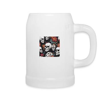 Totenkopf und Blumen - Bierkrug - Weiß - Rechts