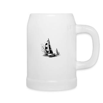 Regatta Segelboote hart im Wind und Wellengang - Bierkrug - Weiß - Rechts