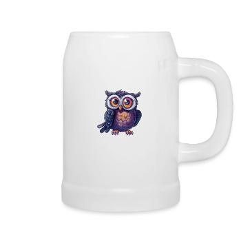 Playful owl with big eyes - Beer Mug - white - Right