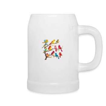 Colorful birds on the branches - Beer Mug - white - Right