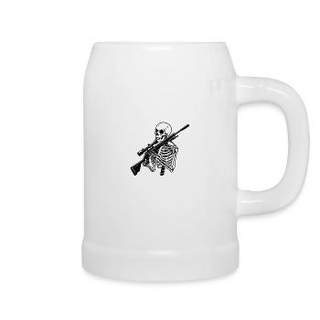skeleton with sniper rifle - Beer Mug - white - Right