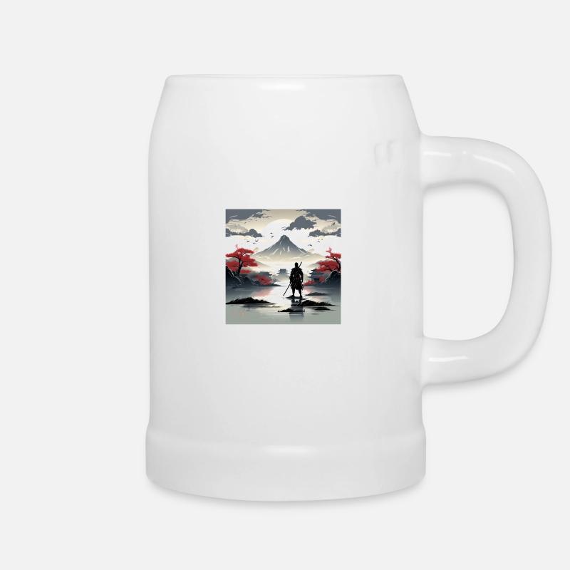 Alone Samurai at a Beautiful Landscape - Beer Mug - white