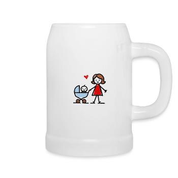 Child Drawing Mother Child Picture Stroller Baby - Beer Mug - white - Right