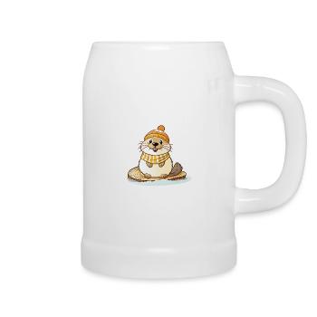Niedlicher Otter mit Schal und Pudelmütze. - Bierkrug - Weiß - Rechts