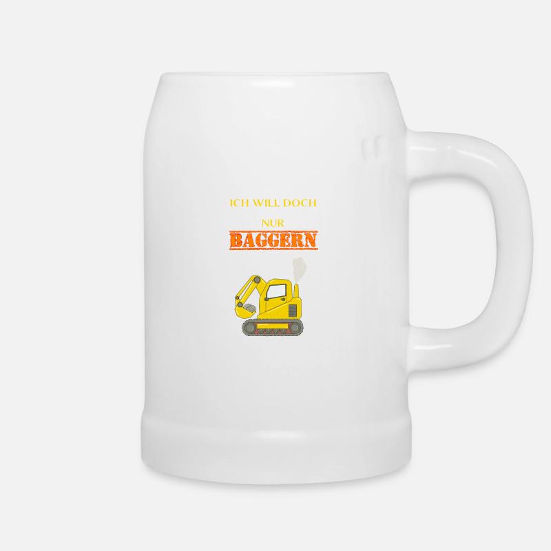 Bagger - Bauarbeiter - Handwerker - Baustelle - Bierkrug - Weiß