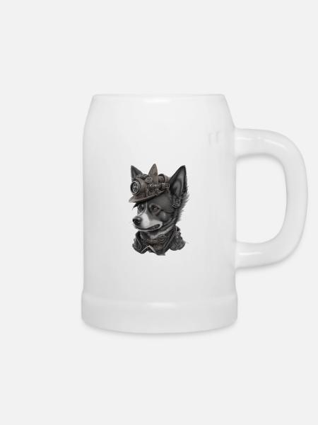 Steampunk Hund - Bierkrug - Weiß