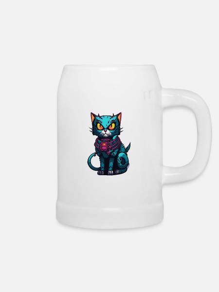 Cyberpunk Astrokatze - Bierkrug - Weiß