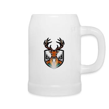 Large deer with antlers as logo - Beer Mug - white - Right