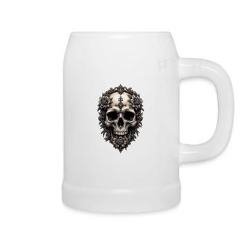 Skull skull and flowers gothic vintage rock - Beer Mug - white - Right