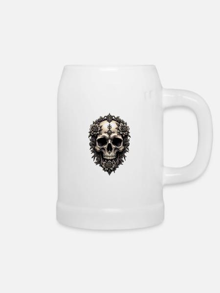 Totenkopf Totenkopf und Blumen Gothic Vintage Rock - Bierkrug - Weiß