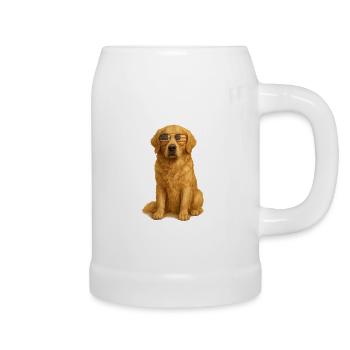 Chien patriotique Golden Retriever avec des lunettes de drapeau - Chope en céramique - blanc - Droite