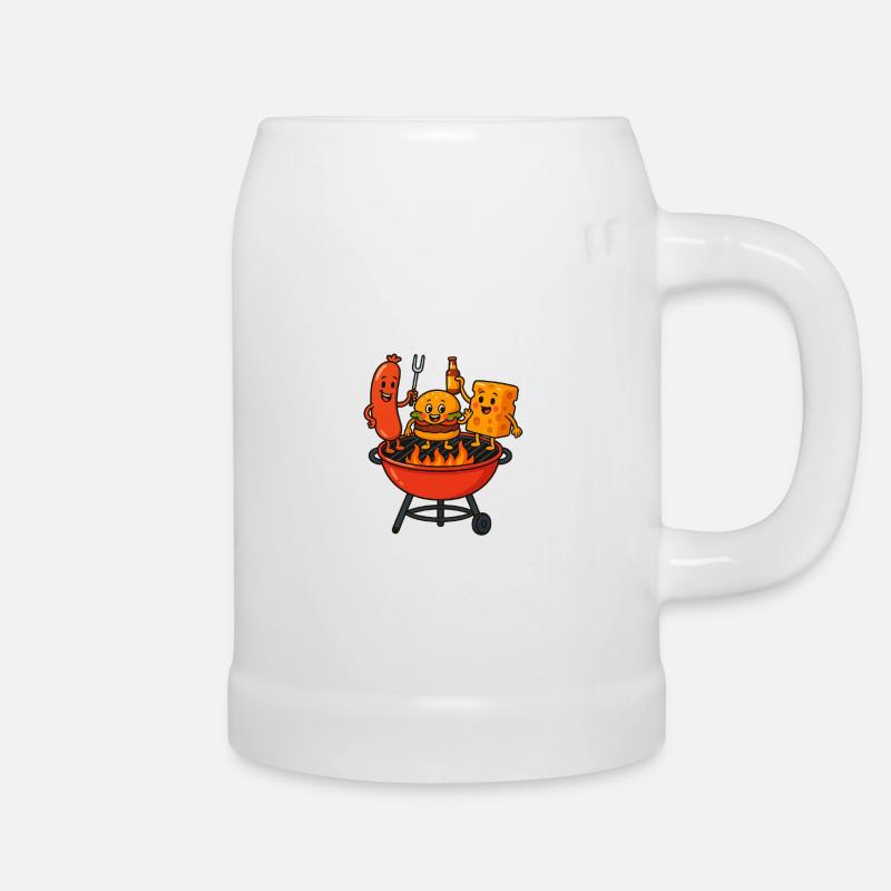 Grill Bratwurst Cheese Burger Fire Party Fork - Beer Mug - white