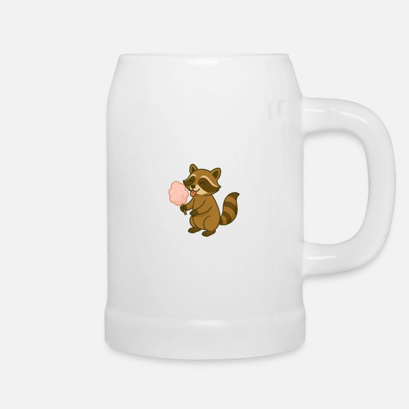 Cute raccoon with cotton candy - Beer Mug - white