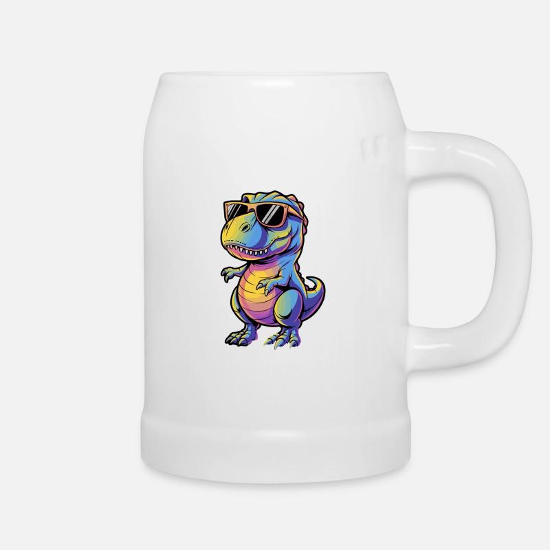 Cool dinosaur with sunglasses - Beer Mug - white