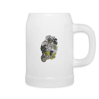 Organic Pattern Flower Yellow Black - Beer Mug - white - Right
