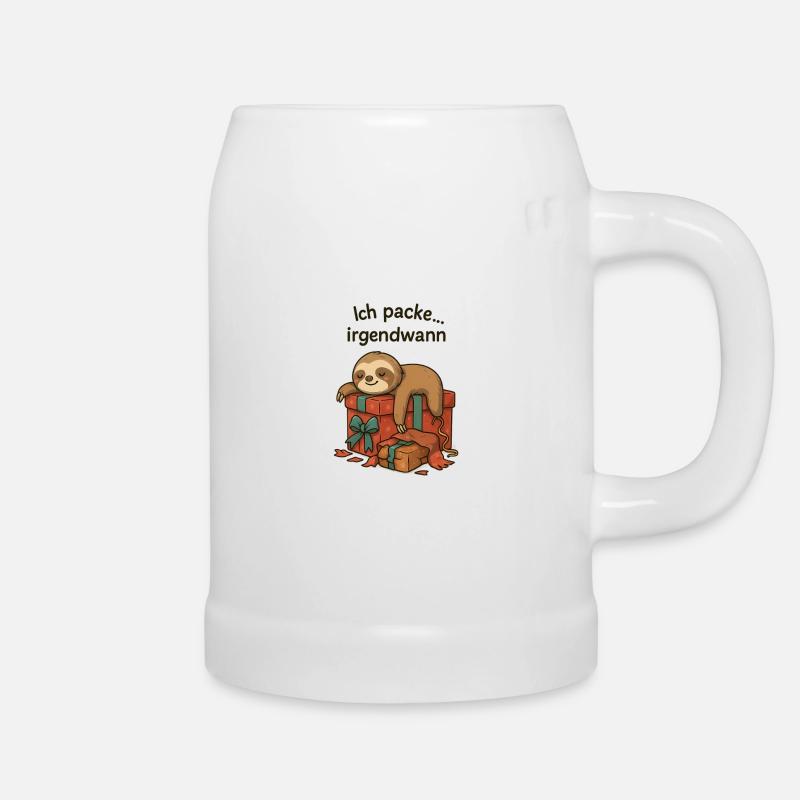 Faultier beim Geschenkestapel - Bierkrug - Weiß