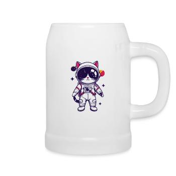 Weltraumkatze Katze im Astronautenanzug Motiv - Bierkrug - Weiß - Rechts