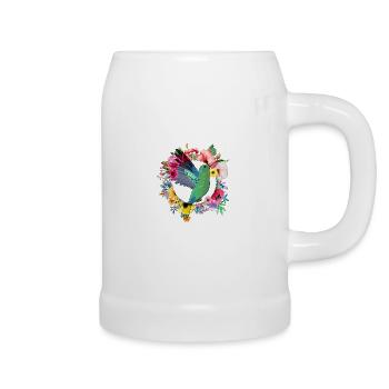 Hummingbird Bird Flowers Bouquet - Beer Mug - white - Right