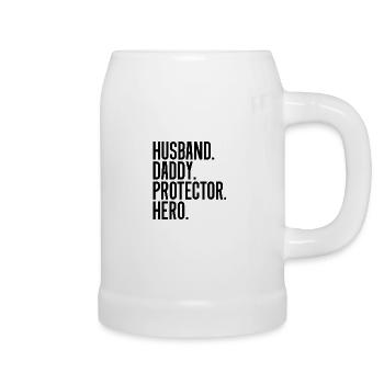 Husband daddy protector hero - Beer Mug - white - Right