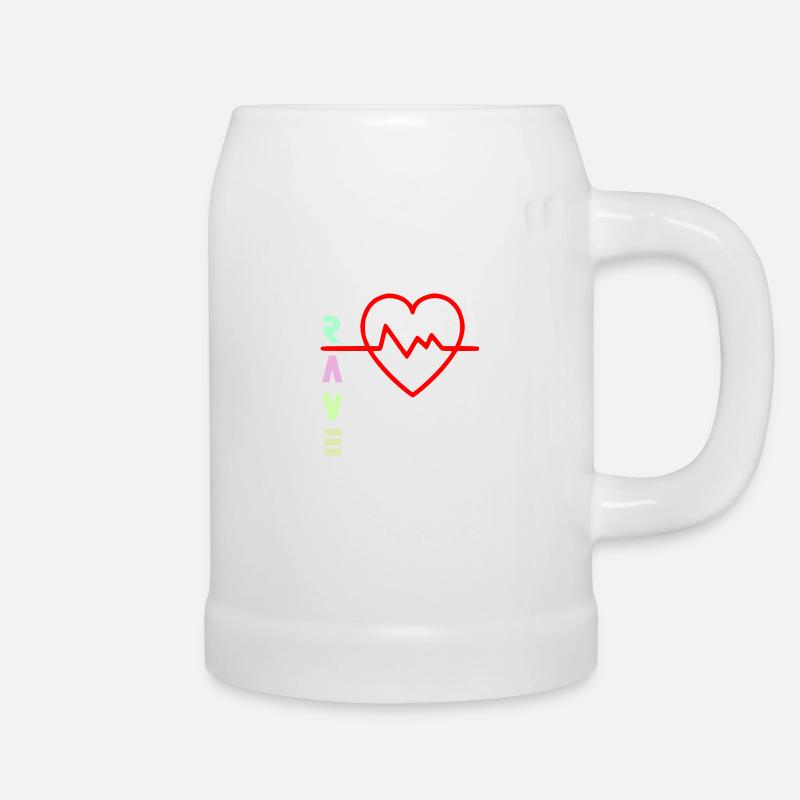Rave with heart beat logo - Beer Mug - white