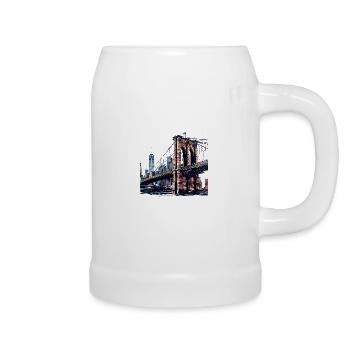 Die Brooklyn Bridge, ein Wahrzeichen New Yorks - Bierkrug - Weiß - Rechts