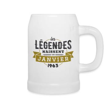 Les légendes naissent en janvier 1963 anniversaire - Chope en céramique - blanc - Droite