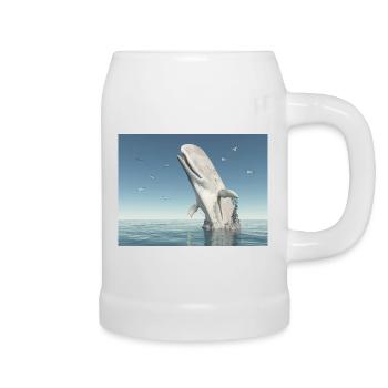Emerging sperm whale and seagulls - Beer Mug - white - Right