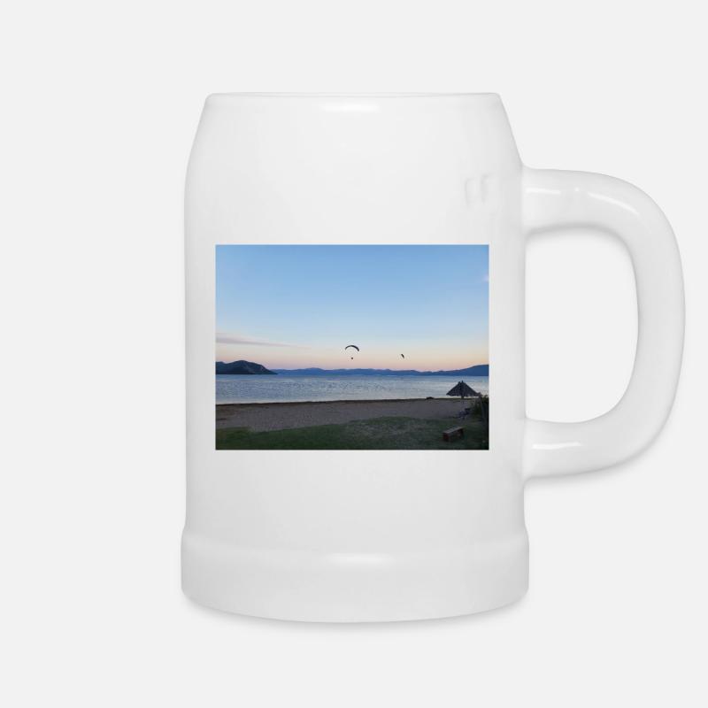 Vacances, Plage, Mer, Soleil, Coucher De Soleil - Chope en céramique - blanc