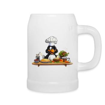 Cuisinier pingouin de cuisine à la table en bois - Chope en céramique - blanc - Droite