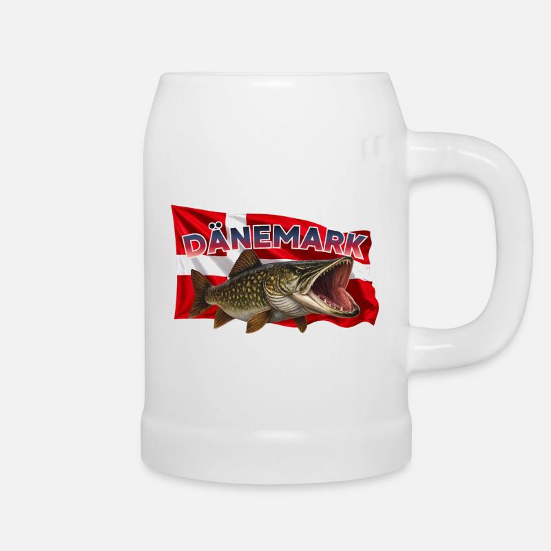 Hecht Angeln Dänemark - Pike Silkeborg - Bierkrug - Weiß