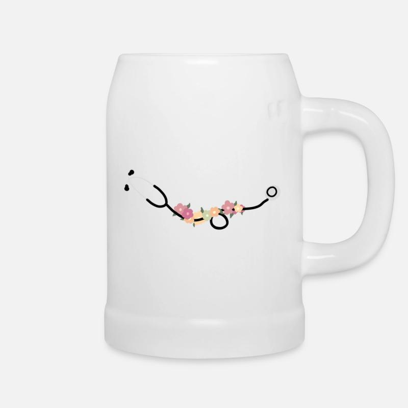 Stéthoscope avec des fleurs - Chope en céramique - blanc