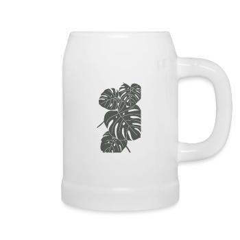 Monstera, outline weiß mit grüner Füllfarbe - Bierkrug - Weiß - Rechts