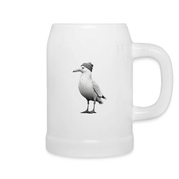 Nordsee Möwe Mütze Beanie - Bierkrug - Weiß - Rechts