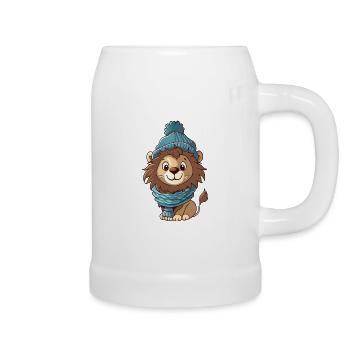 Mignon lion avec écharpe et chapeau à pompon. - Chope en céramique - blanc - Droite