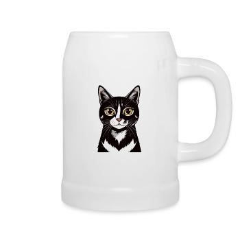 Katzenporträt Schwarz Weiß Katze Kontrast Motiv - Bierkrug - Weiß - Rechts