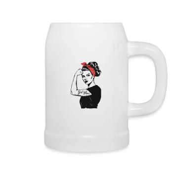 Girl Power Girl Power Grl Pwr Femme Fille Rétro - Chope en céramique - blanc - Droite