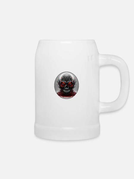 Darkside Design - Schädel Kunst 2 - Bierkrug - Weiß