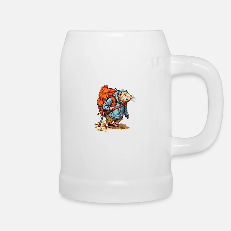 Mole rat goes on a hike - Beer Mug - white