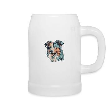 Australischer Schäferhund - Bierkrug - Weiß - Rechts